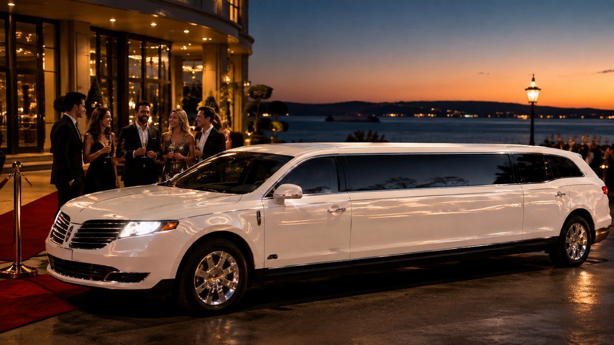 White Lincoln stretch limousine for Skagit Valley airport transportation